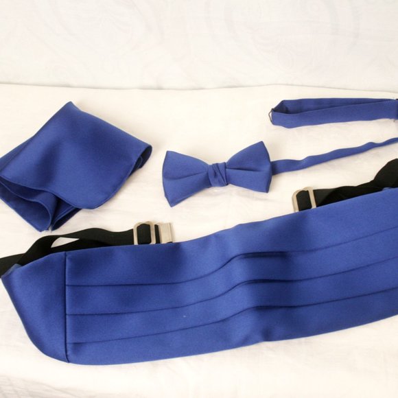 Blue 3-Piece Bow Tie, Cumberband and Pocket Square Set - Picture 5 of 5